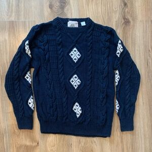 Vintage L HandKnitted John Ashford Sweater Mens Blue Chunky Cable Knit Fisherman